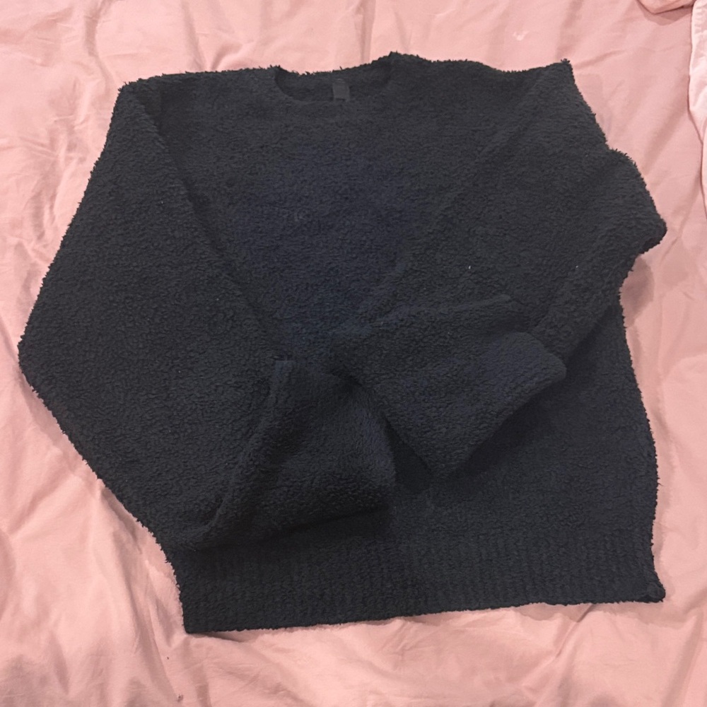 SKIMS Black Textured Crewneck Sweater